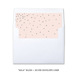 "Mila" Blush Stripe + Silver Glitter Baby Shower Invitation