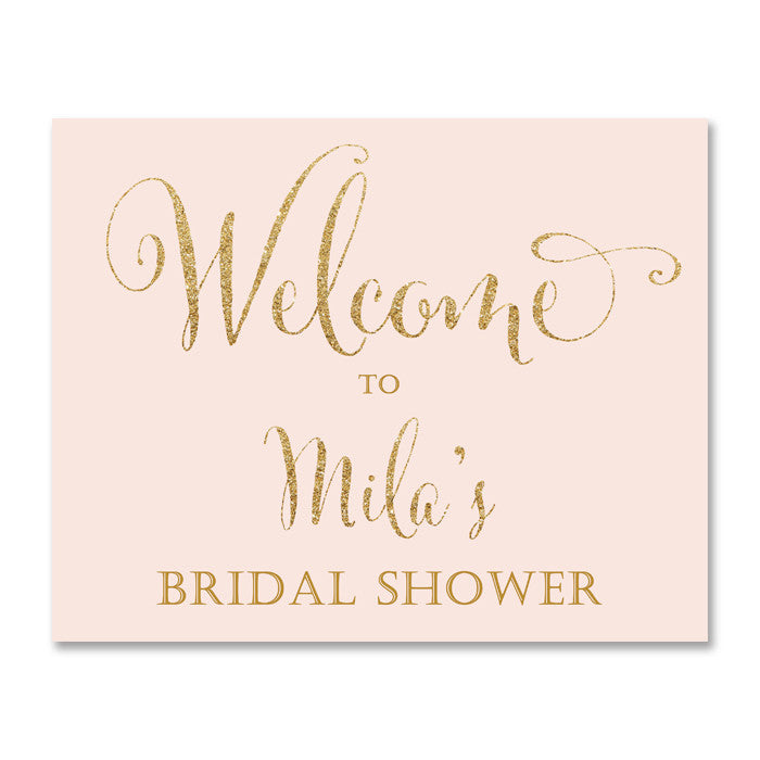 Mila blush pink and gold glitter bridal shower welcome sign by digibuddha.com