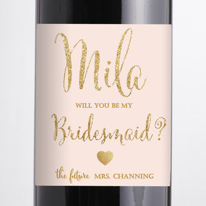 "Mila" Blush Pink + Gold Bridesmaid Proposal Wine Labels