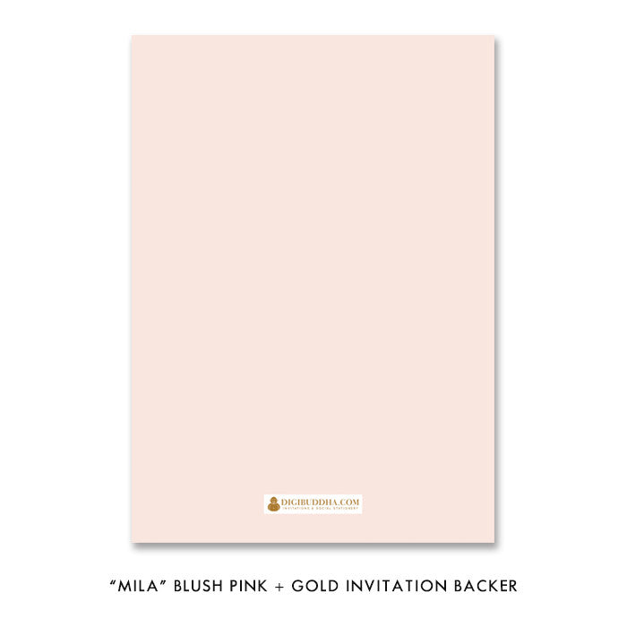 Blush pink + gold glitter "Mila" boho chic glam rehearsal dinner invitation backer | digibuddha.com