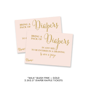 Blush pink + gold glitter "Mila" diaper raffle ticket cards | digibuddha.com