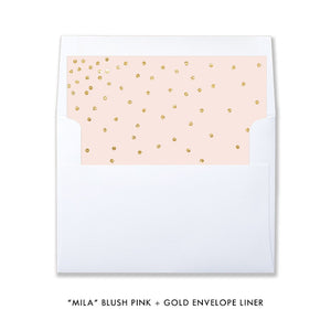 Blush pink and gold glitter look "Mila" envelope liner from digibuddha.com