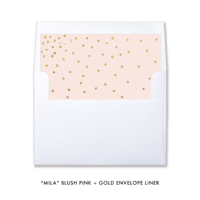 Blush pink and gold glitter look "Mila" envelope liner from digibuddha.com
