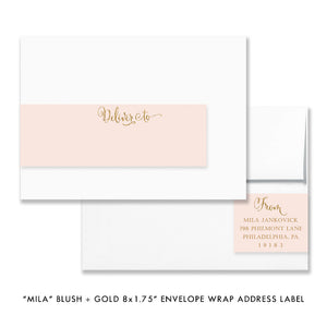 blush pink and gold glitter look "Mila" envelope wrap address label | digibuddha.com