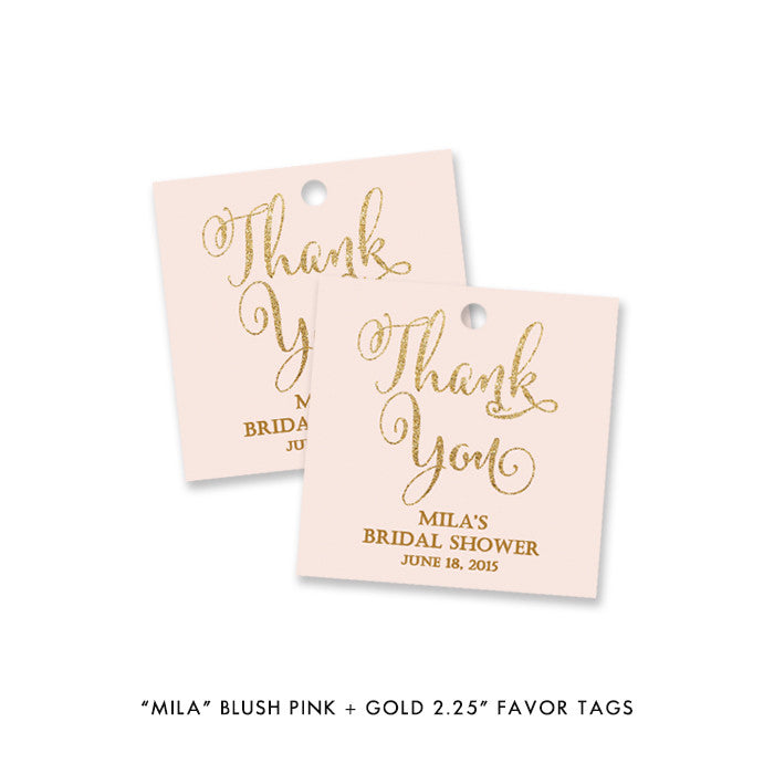 Modern Blush Pink and Gold Script Bridal Shower Invitation, with a chic design with gold script on a blush pink background.