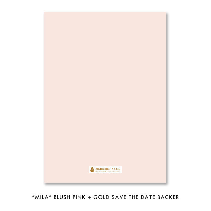 Blush pink + gold glitter "Mila" Save the date backer | digibuddha.com