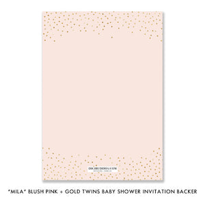 "Mila" Blush + Gold Glitter Twins Baby Shower Invitation