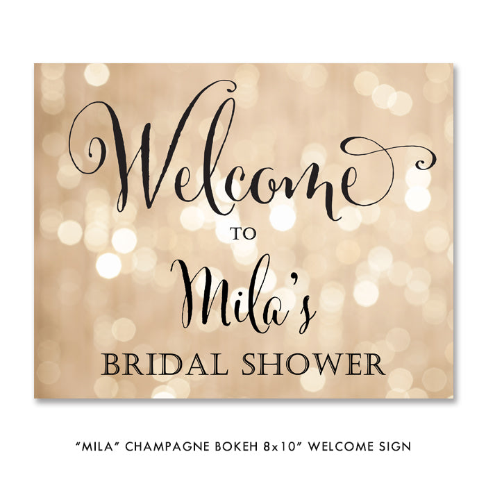 Chic bokeh champagne brunch and bubbly bridal shower invitation with elegant black script font and sparkling design