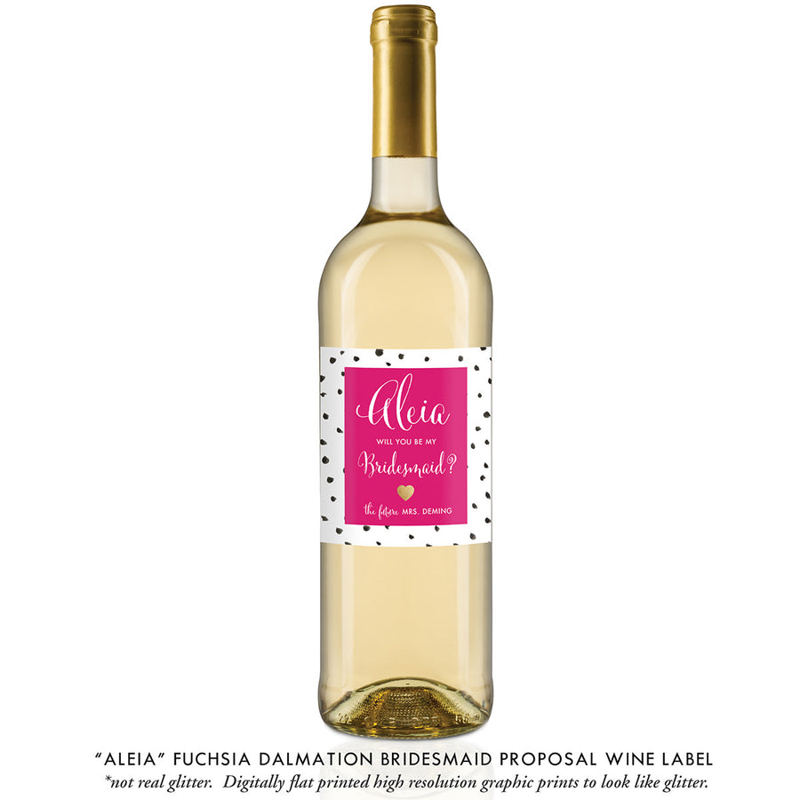 "Aleia" Fuchsia Dalmation Bridesmaid Proposal Wine Labels