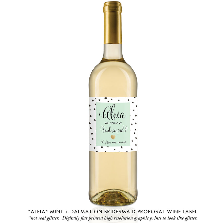 "Aleia" Mint + Dalmation Bridesmaid Proposal Wine Labels