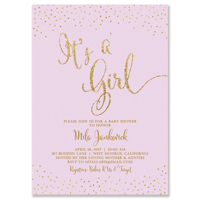 "Mila" Lilac + Gold Glitter Baby Shower Invitation