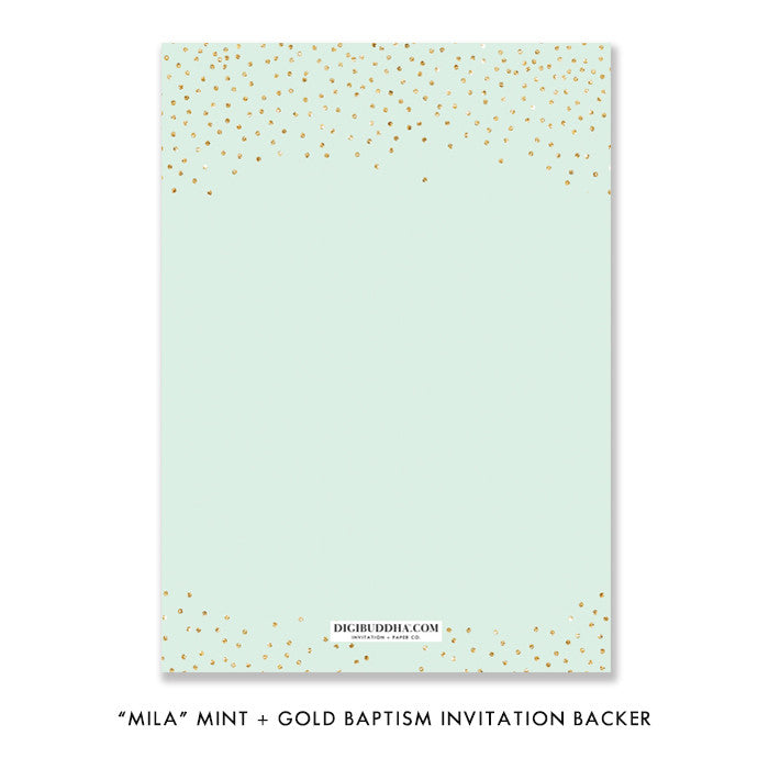 "Mila" Mint + Gold Glitter Christening Invitation
