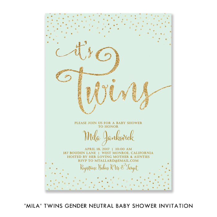 "Mila" Twins Gender Neutral Baby Shower Invitation
