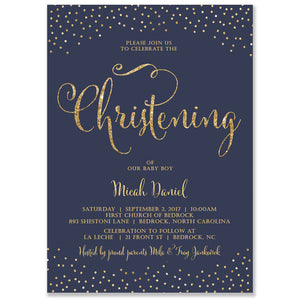 "Mila" Navy + Gold Glitter Christening Invitation