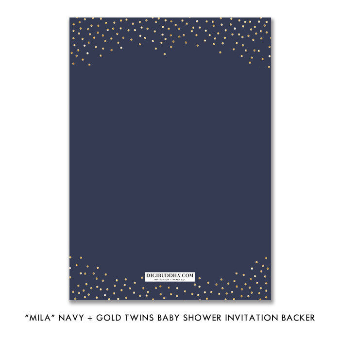 "Mila" Navy + Gold Twins Baby Shower Invitation