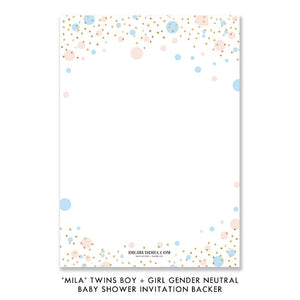 "Mila" Twins Boy + Girl Gender Neutral Baby Shower Invitation