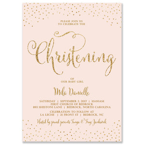 "Mila" Blush + Gold Glitter Christening Invitation