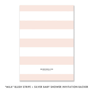 "Mila" Blush Stripe + Silver Glitter Baby Shower Invitation