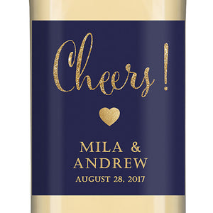 "Mila" Navy + Gold Glitter Wedding Wine Labels