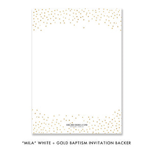 "Mila" White + Gold Glitter Christening Invitation