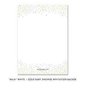 "Mila" White + Gold Glitter Baby Shower Invitation