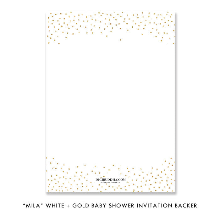 "Mila" White + Gold Glitter Baby Shower Invitation