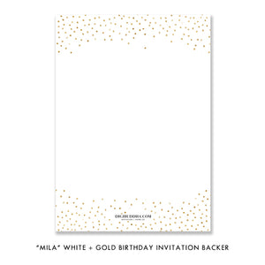 "Mila" White + Gold Glitter Kids Birthday Invitation
