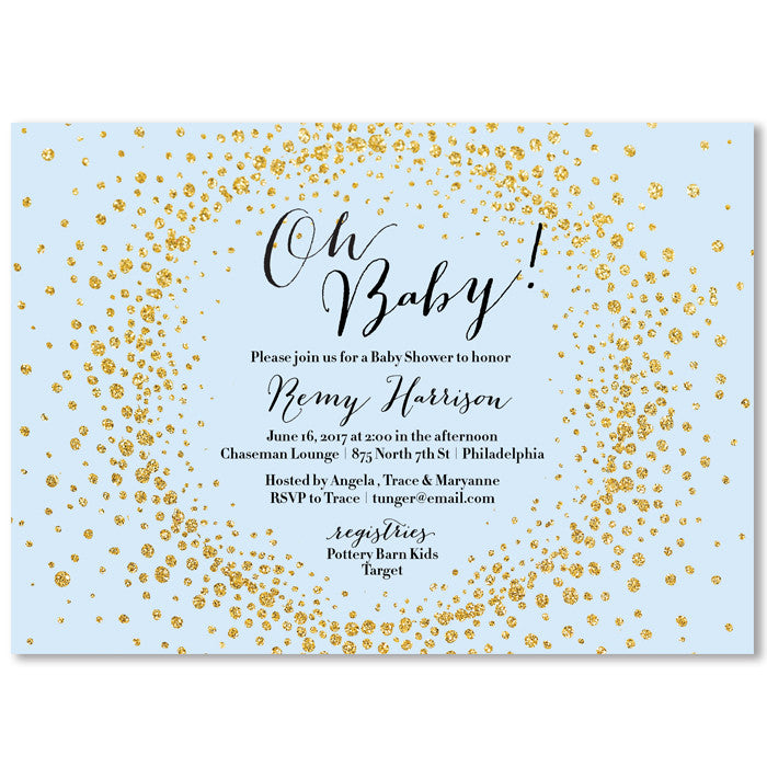 Baby shower invitations sale blue and gold