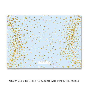 "Remy" Blue + Gold Glitter Baby Shower Invitation