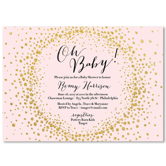 "Remy" Blush + Gold Glitter Baby Shower Invitation