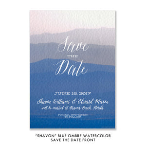 Boho Chic blue ombre watercolor "Shavon" save the dates | digibuddha.com