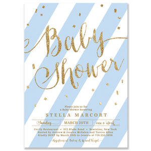 "Stella" Blue + Gold Glitter Baby Shower Invitation