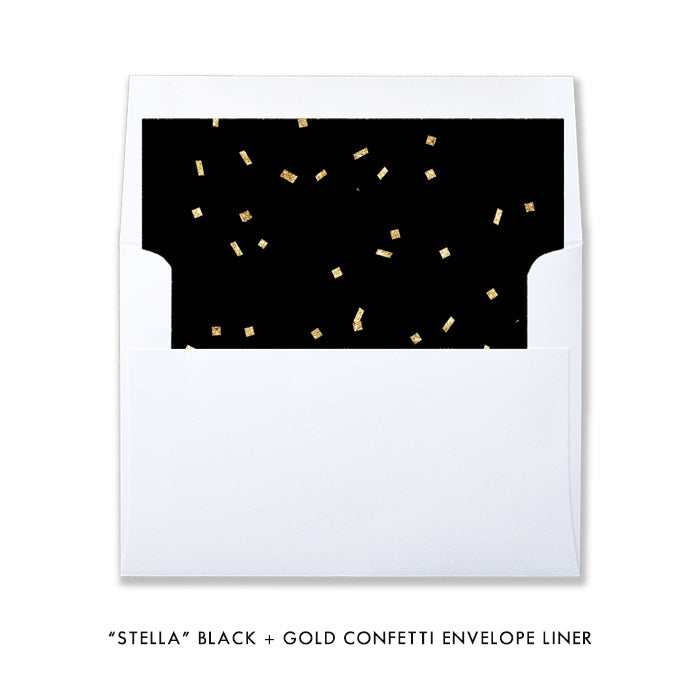 "Stella" Black + Gold Glitter Confetti Save The Date Card