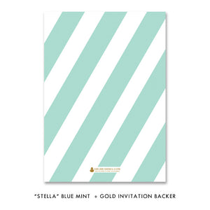Blue mint + gold glitter "Stella" baby shower invitation backer | digibuddha.com