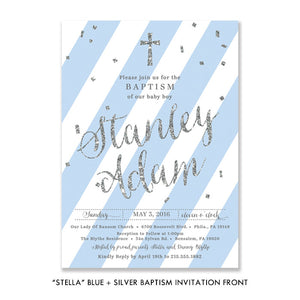 "Stella" Blue + Silver Baptism Invitation