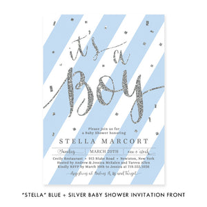 "Stella" Blue + Silver Glitter Baby Shower Invitation