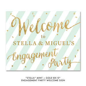 Mint + Gold Glitter "Stella" Engagement Party welcome sign | digibuddha.com