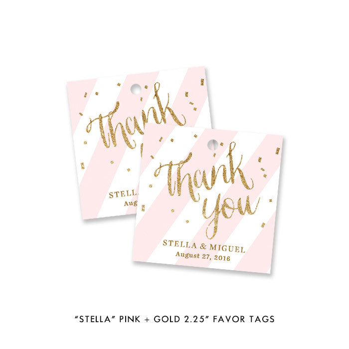 Pink stripe + gold glitter "Stella" favor tags | digibuddha.com