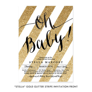 "Stella" Gold Glitter Stripe Baby Shower Invitation