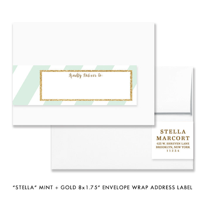 mint green and gold glitter "stella" envelope wrap address label | digibuddha.com