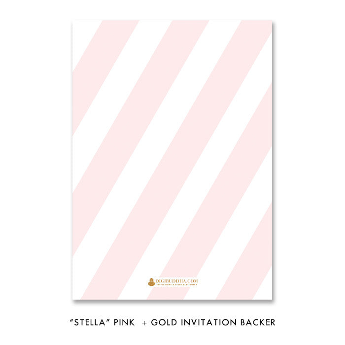 Pink + Gold Glitter "Stella" striped baby shower invitation backer | digibuddha.com