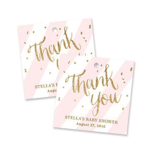 "Stella" Blush + Gold Glitter Baby Shower Favor Tags