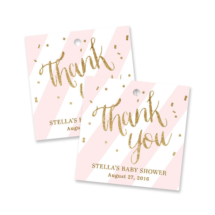 "Stella" Blush + Gold Glitter Baby Shower Favor Tags