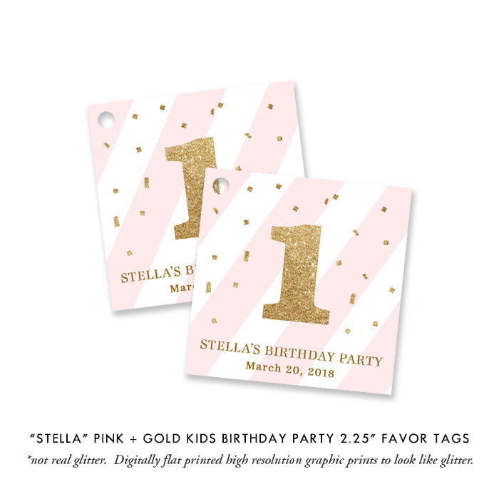"Stella" Pink + Gold Photo Kids Birthday Invitation
