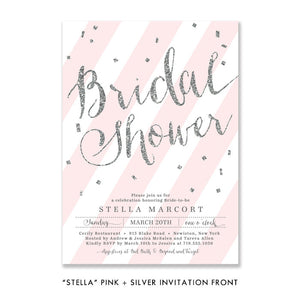 Blush pink and silver glitter look "Stella" bridal shower invitation | digibuddha.com