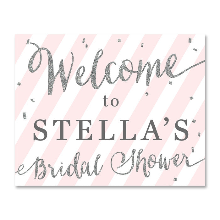 "Stella" Pink + Silver Glitter Bridal Shower Welcome Sign