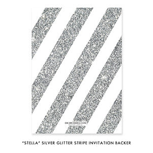 "Stella" Silver Glitter Stripe Baby Shower Invitation