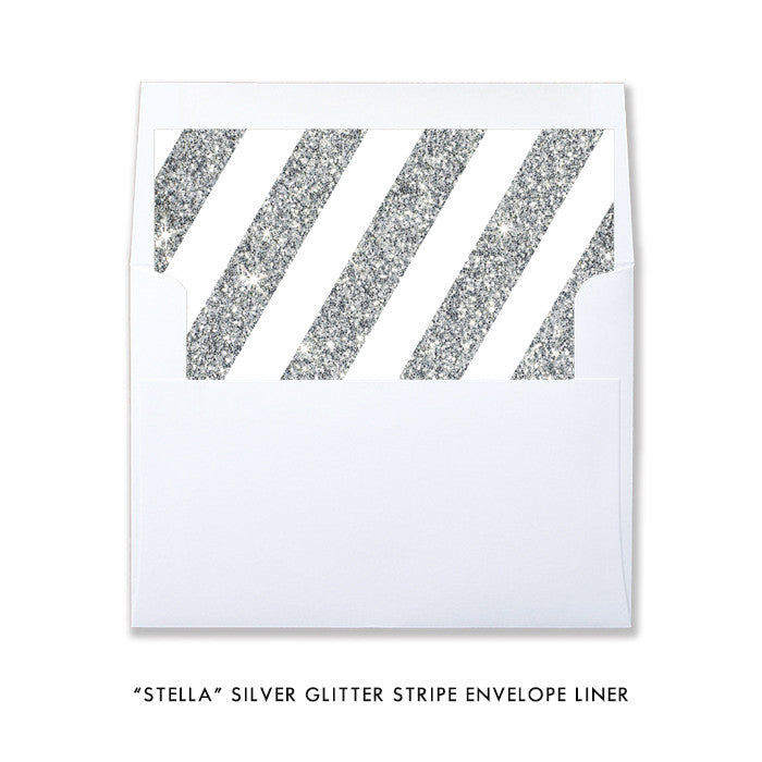 "Stella" Silver Glitter Stripe Baby Shower Invitation