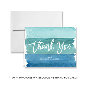 "Tory" Turquoise Watercolor Bridal Thank You Card