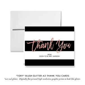 "Tory" Blush Glitter Bridal Shower Thank You Card